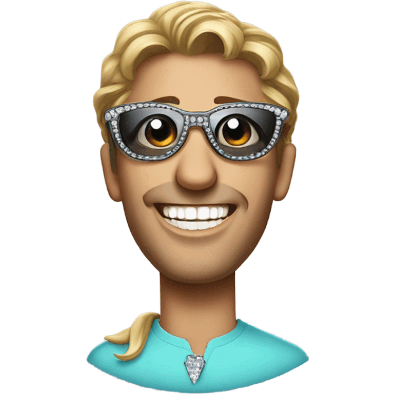 A movie star with diamond glasses and replace his teeth diamonds emoji