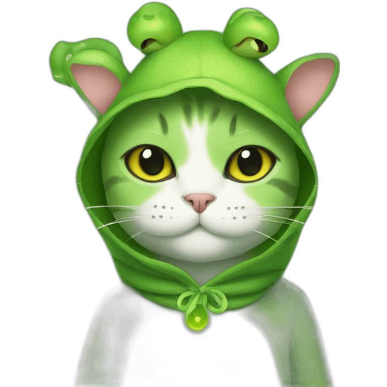 Cat wearing a frog outfit emoji