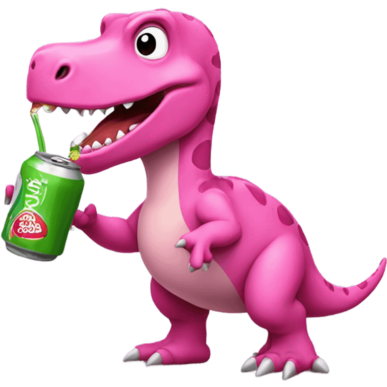 Pink dinosaur drinking soda emoji