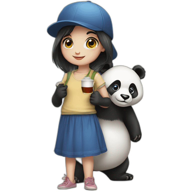 Panda girl and cap of tea emoji