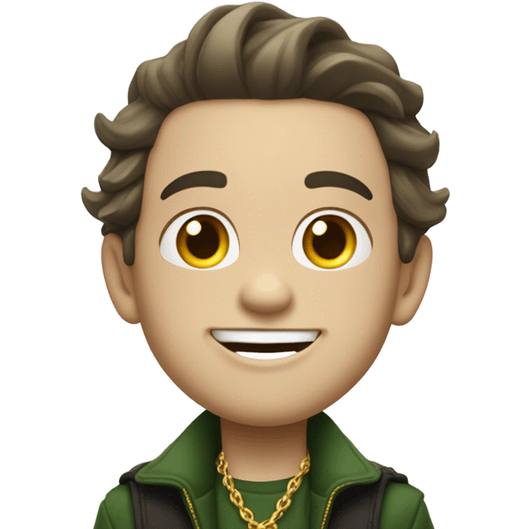 White boy, Loki, with Riz and swag a gold chain and a big smile like the joker ￼ emoji