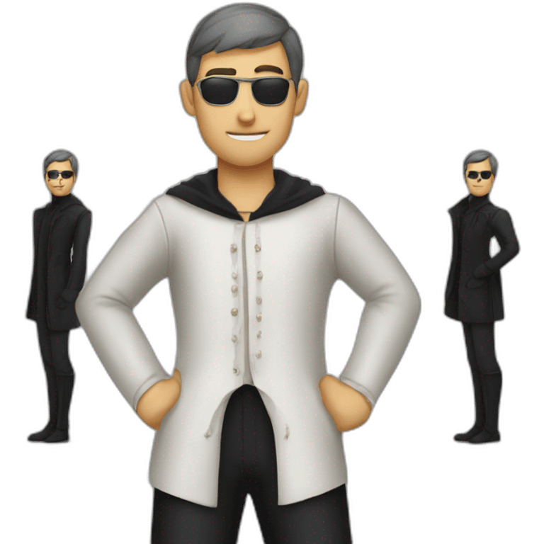 medieval evil spy putting normal clothes over a black suit emoji