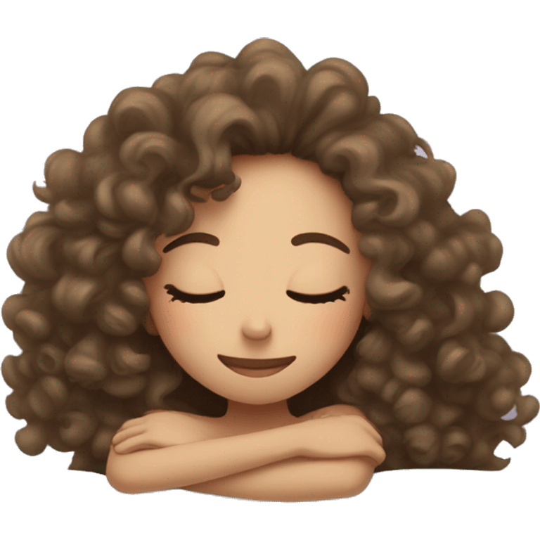 Fair skinned girl with curly hair laying down in bed sleeping emoji