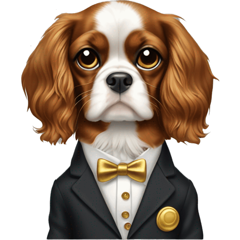 Cavalier King Charles spaniel in suit with gold buttons  emoji