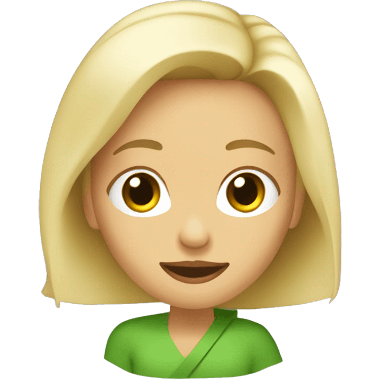 Una mujer rubia tomando un jugo verde emoji