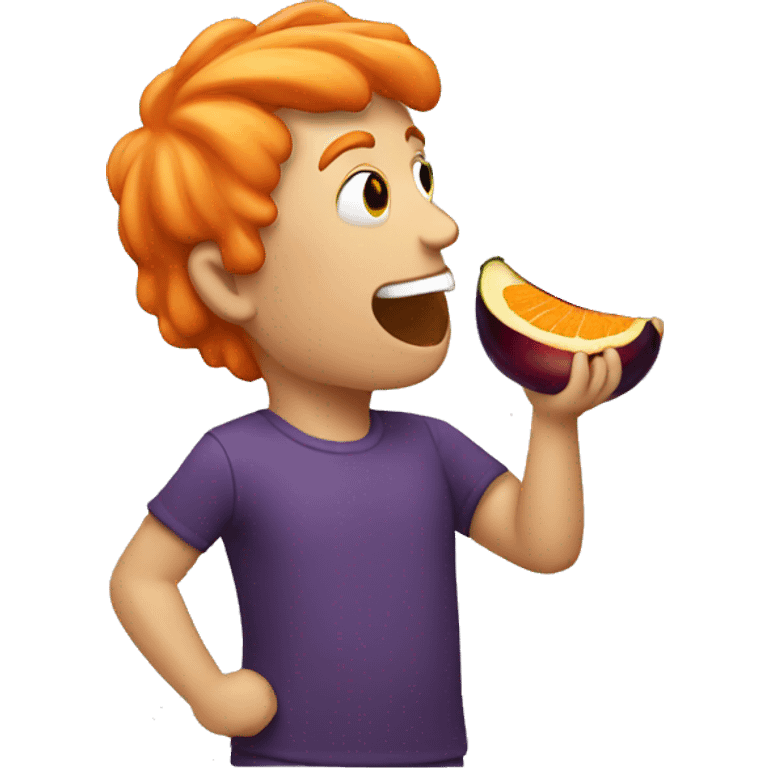 Man with orange hair eating a eggplant  emoji