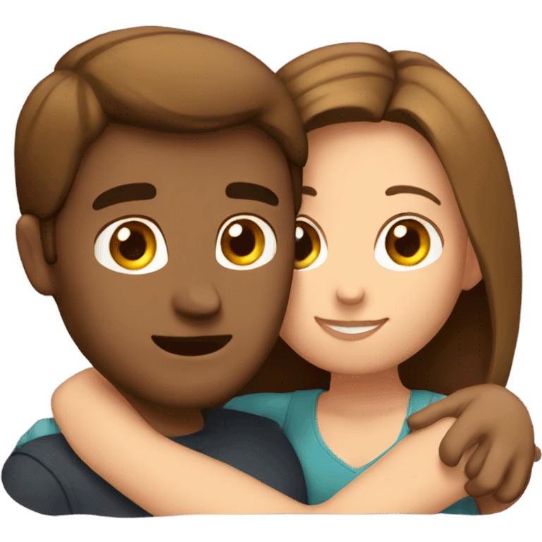 Hugging couple with brown hair  emoji