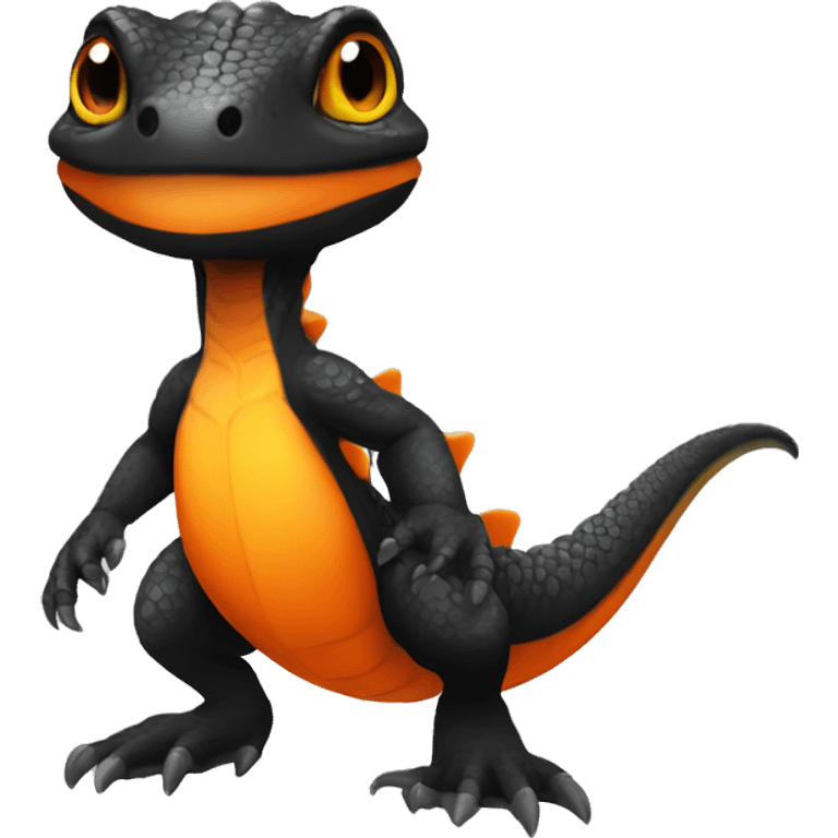 Black Shiny Lizard-Reptile-Raptor-Fakémon with Orange belly Full Body emoji