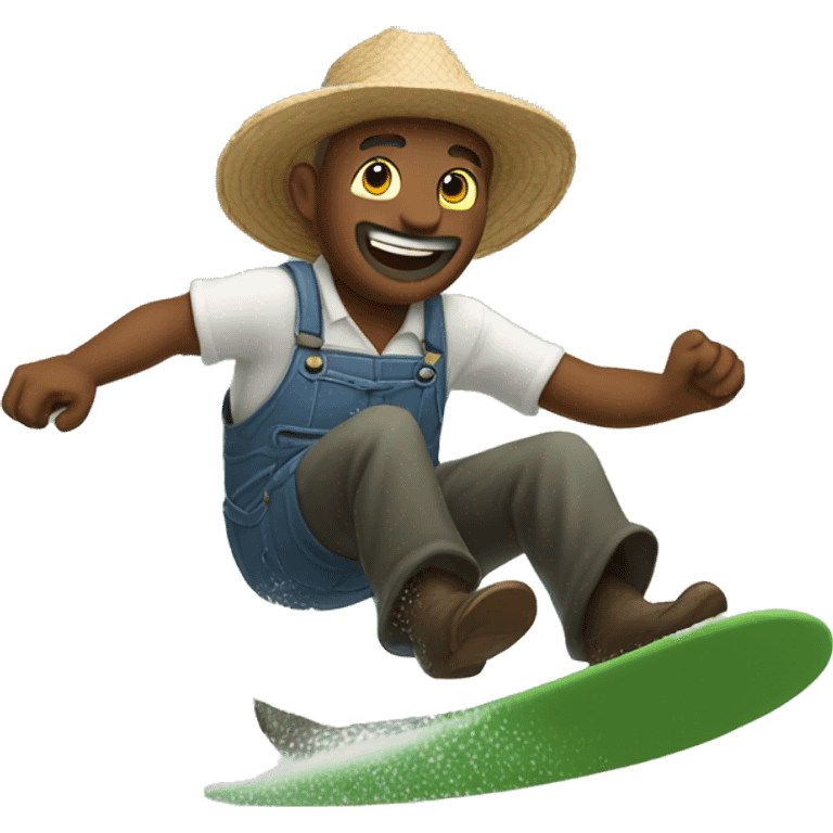 Farmer surfing in the sky emoji