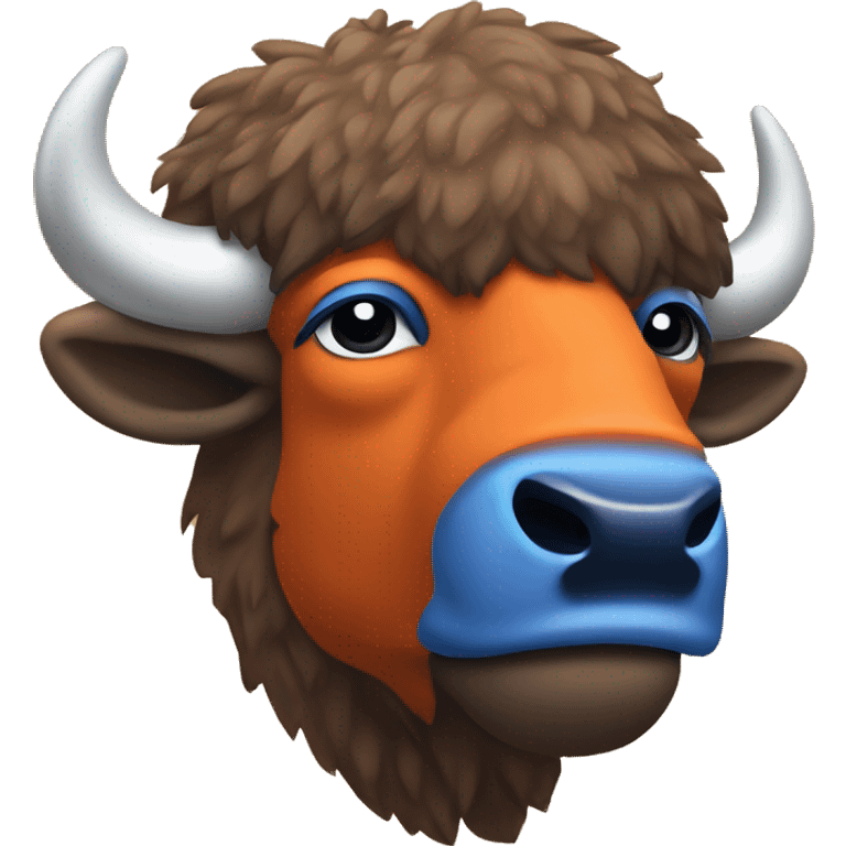 Bison head mascot wearing orange and blue emoji