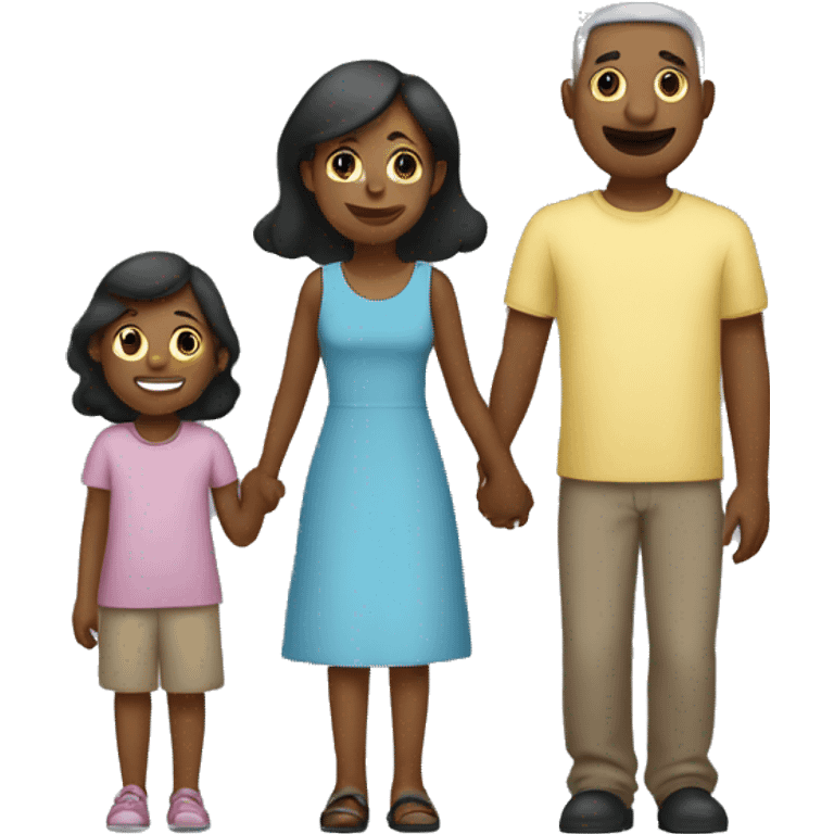 A family emoji with two adults and a child holding hands. Black shadow emoji