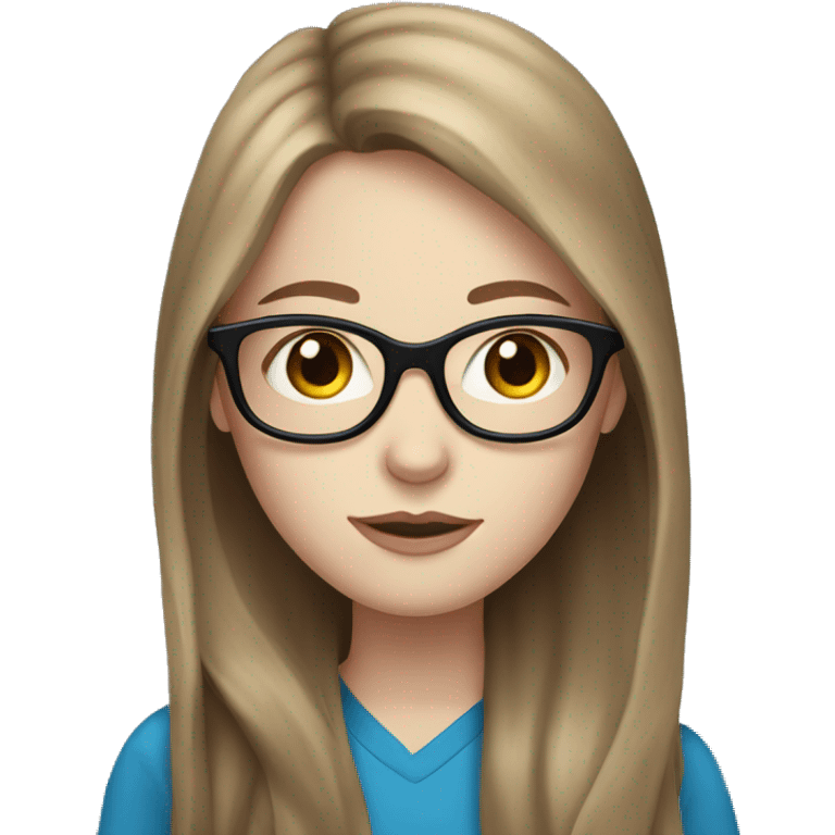 Pale skin girl with long Brown Hair and Blue Eyes in glasses  emoji