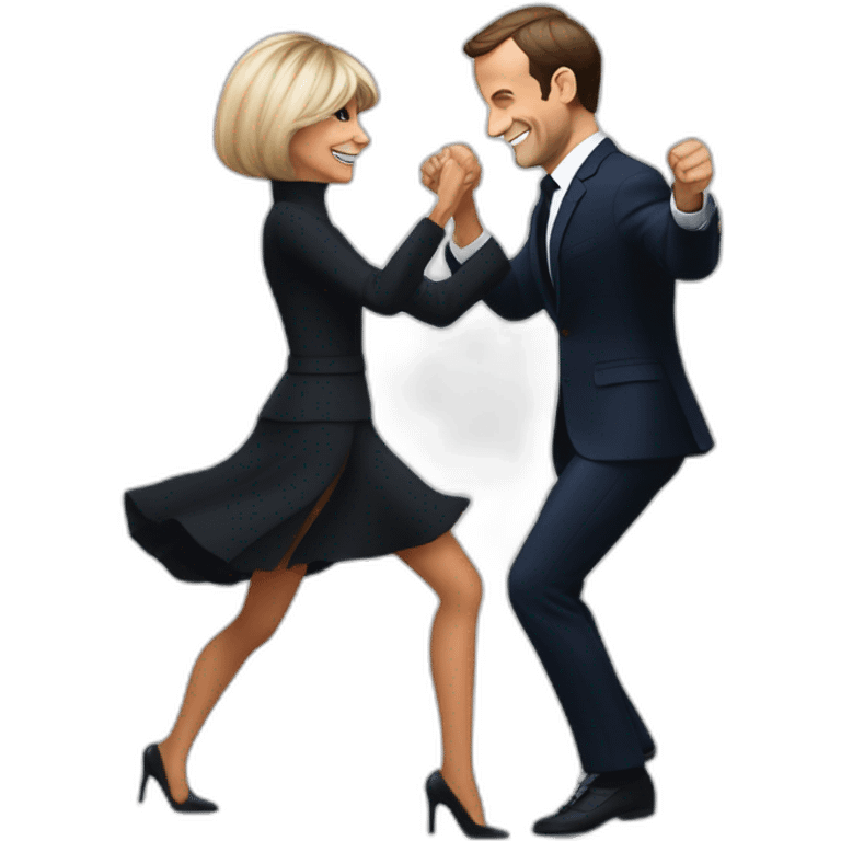 Emmanuel Macron dancing with Brigitte Macron emoji