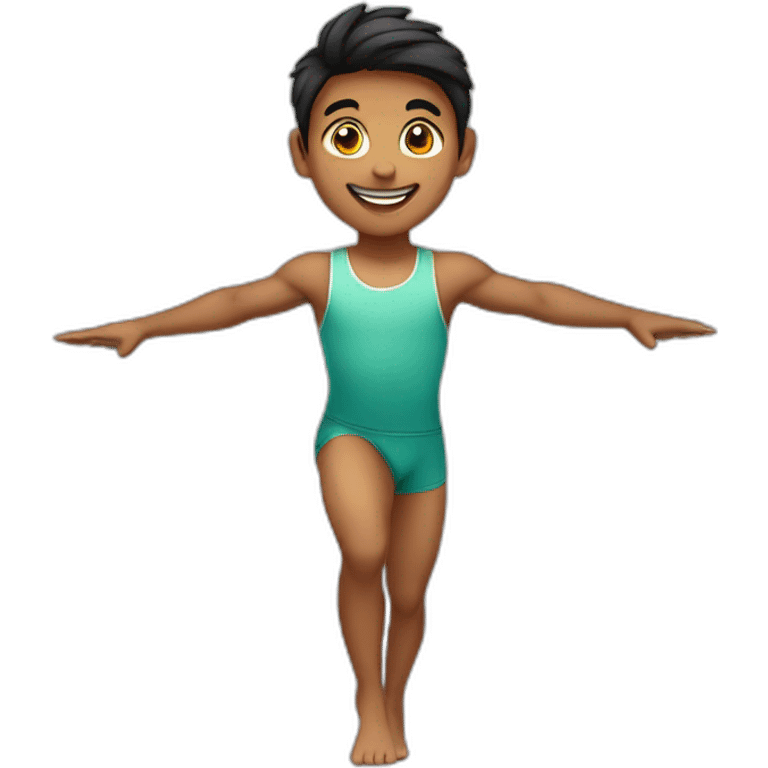 Indian boy, happy, gymnastics, emoji