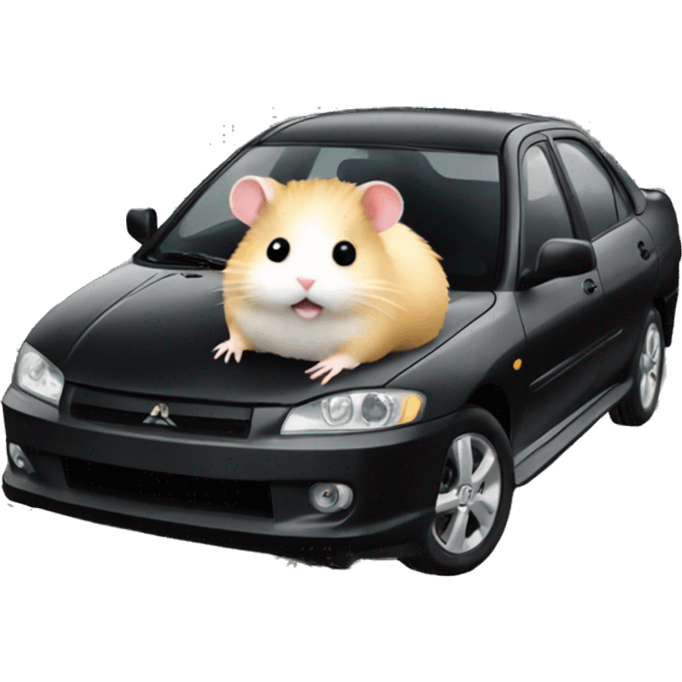 Hamster on Mitsubishi lancer black  emoji