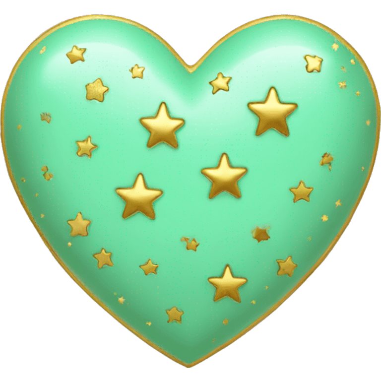 Mint green heart with gold stars around it  emoji