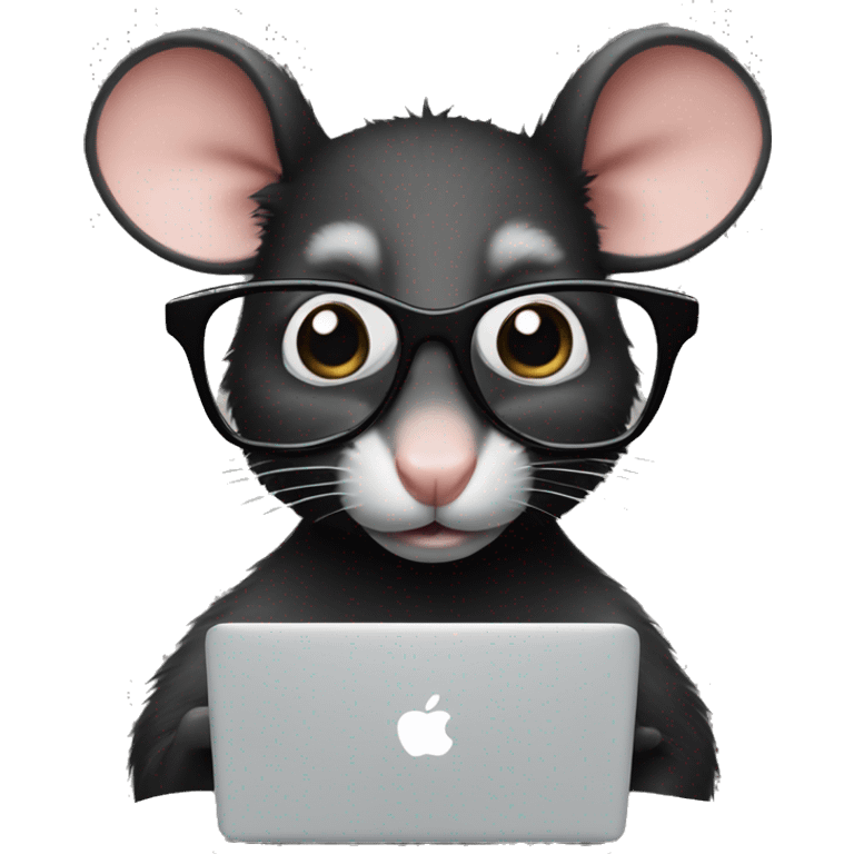 A black rat with glasses and a macbook emoji