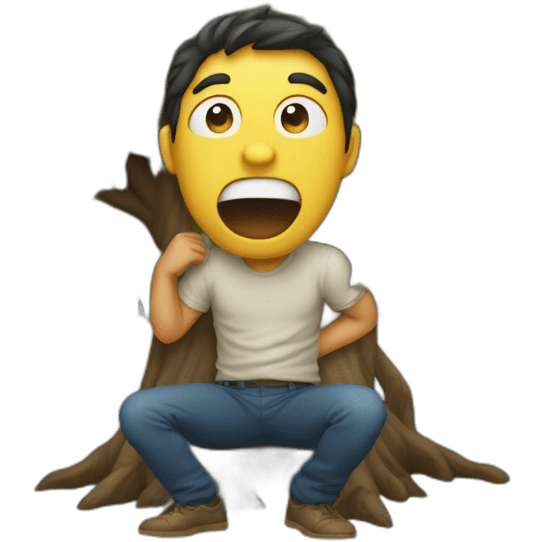 man under a tree with his pants fallen down and his mouth wide open in shock emoji