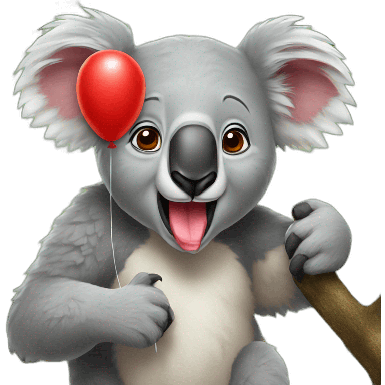 Red balloon in the mouth of a koala emoji