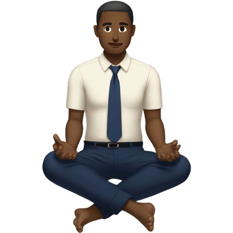 man meditating sitting down with cream dress shirt and navy blue pants . no tie emoji