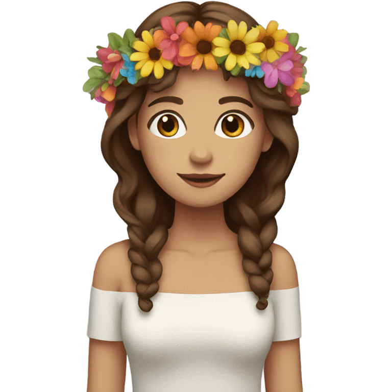 Person with flower crown and brown hair  emoji