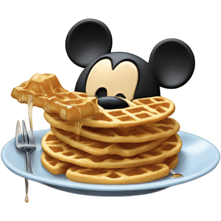 Mickey Mouse eating waffles with syrup happy emoji