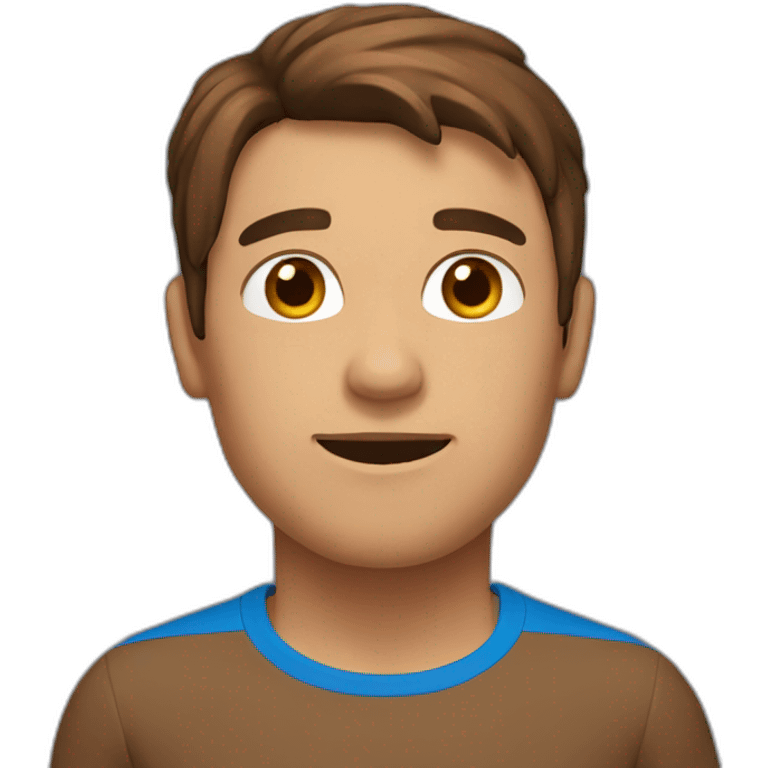 A cubic man, Brown hair, blue t-shirt, Brown skin emoji