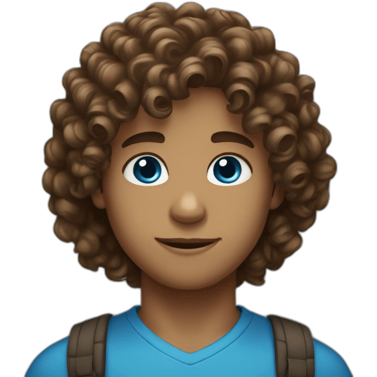 boy brown long loose curly hair and blue eyes emoji