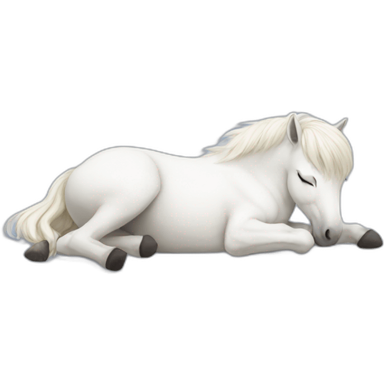 white pony sleeping lying on the ground emoji