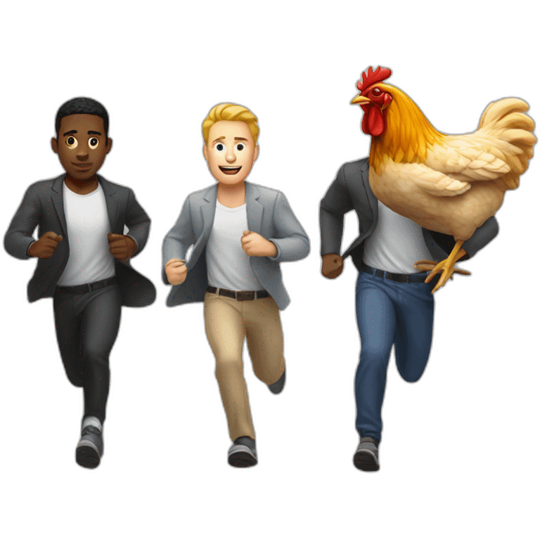 white men run next to black men with chicken on the hand emoji