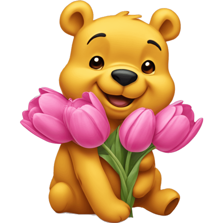 winnie the pooh with a pink tulipán  emoji