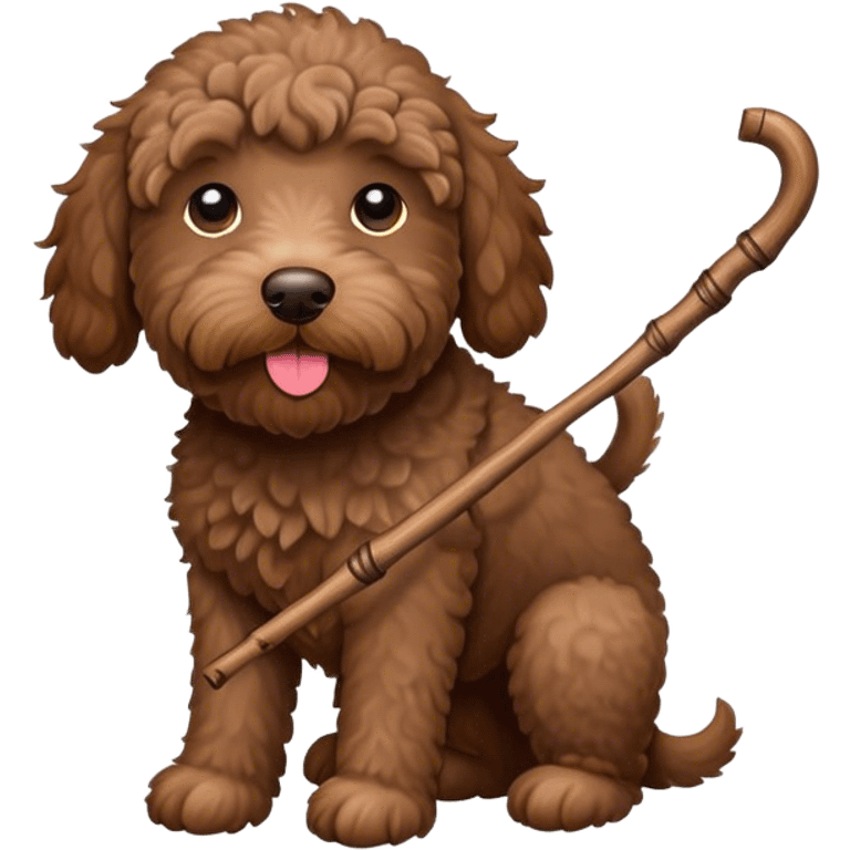 Brown Labradoodle holding stick in mouth emoji