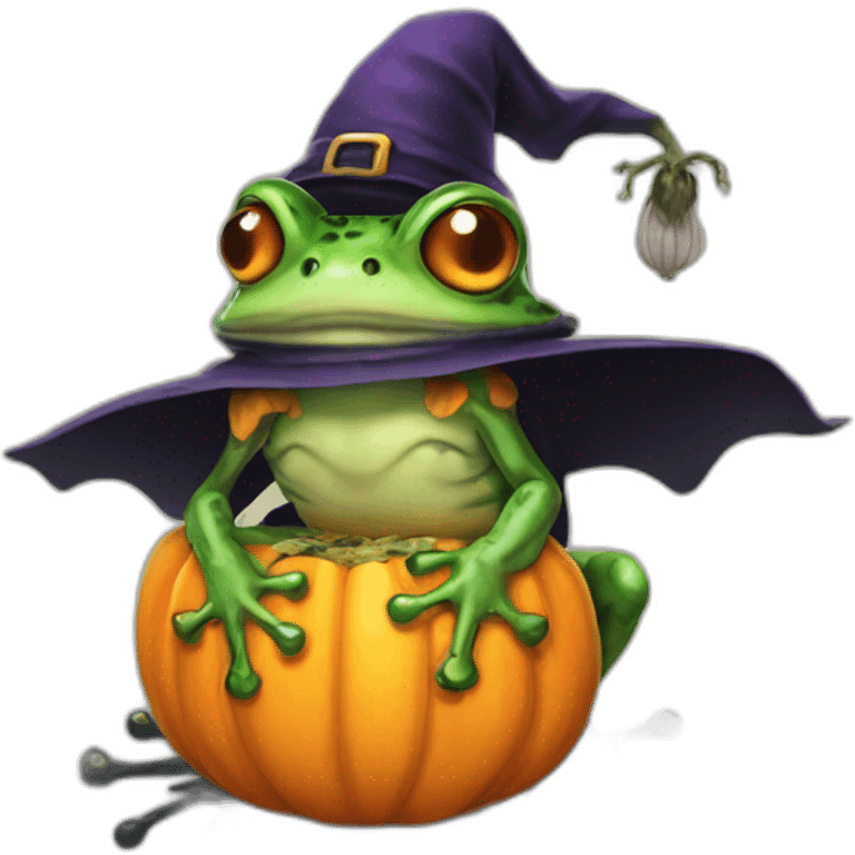 Witch frog with pumpkin and Skeleton frog emoji