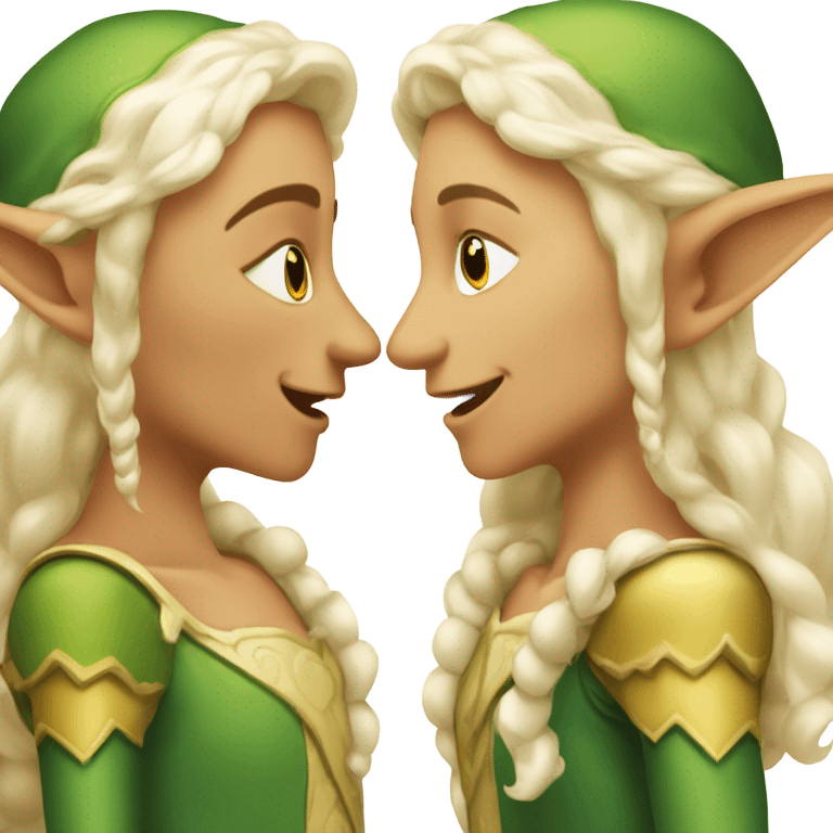 Elf on an elf kissing emoji