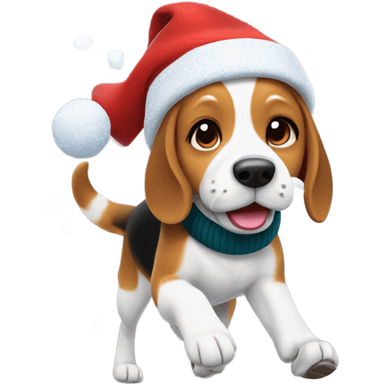 Beagle with red winter clothes and snowball fight emoji