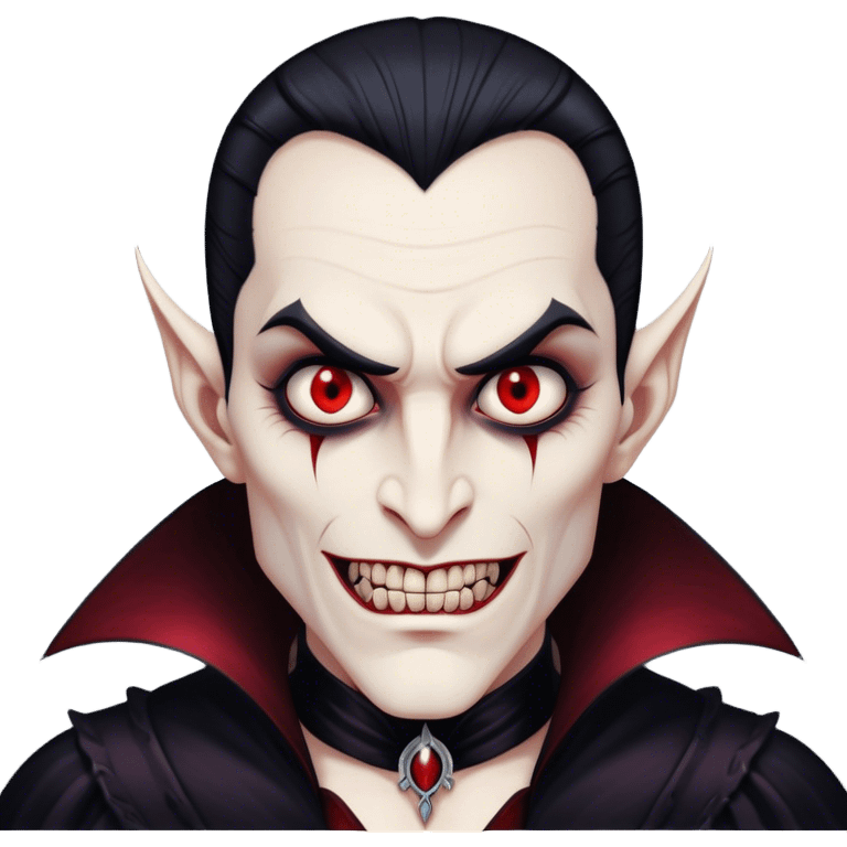 A vampire lord with hollow cheekbones, long black nails, and a cold, menacing smirk emoji