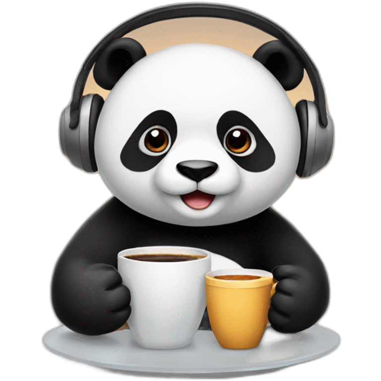 panda with a cup of coffee and wearing a headset emoji