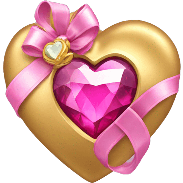 gold heart with pink gemstone and ribbons emoji