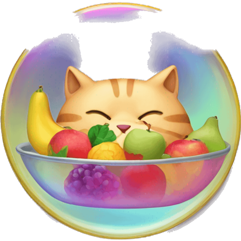 Fat Cat eating a iridescent fruit tray emoji