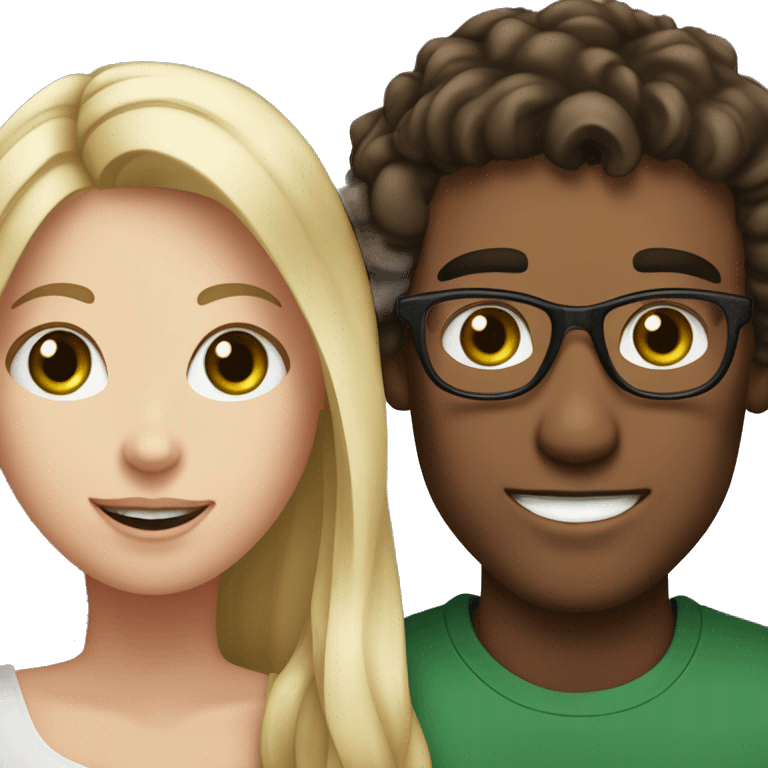 A blonde girl with dark green eyes and freckles gets proposed to by her brunette boyfriend with brown eyes and glasses emoji