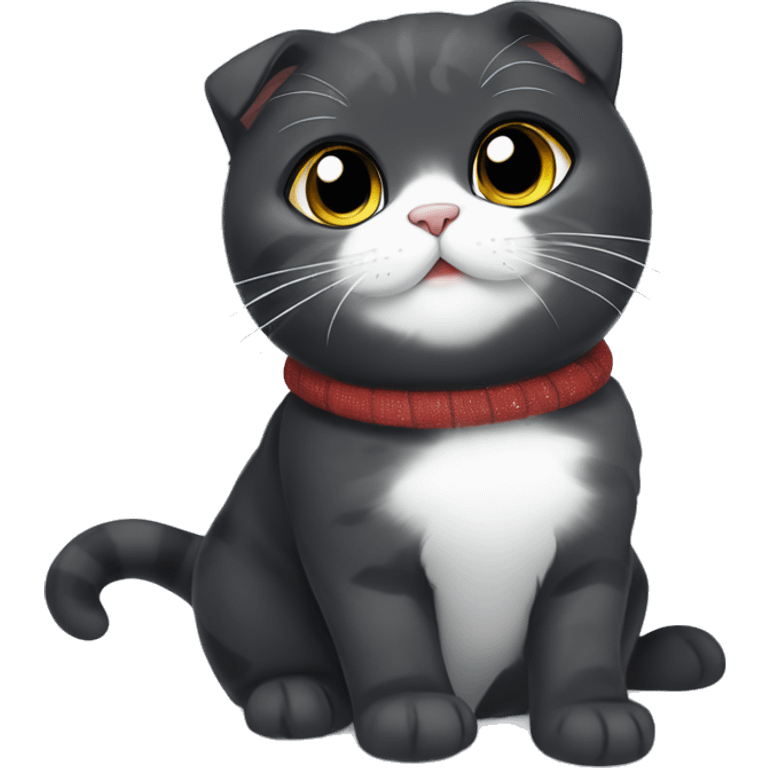 Black scottish fold cat playing with snowflakes emoji