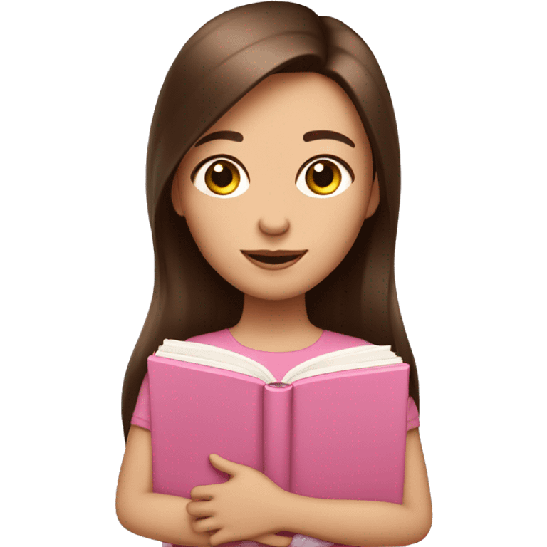 fair-skinned girl with long and straight brown hair holding a baby-pink-colored book emoji