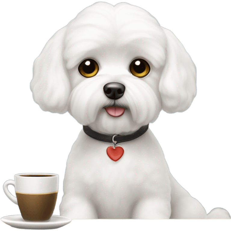 A Maltese bichon having a coffee at Starbucks emoji