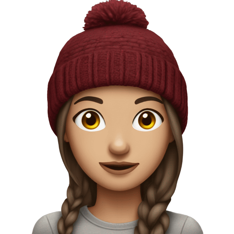 Beautiful brown haired tattooed girl wearing burgundy a beanie emoji