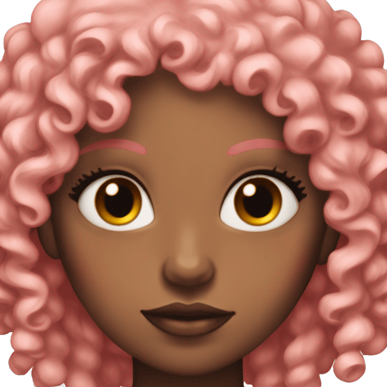 light pink curly hair , black woman, red eyes, succubus. emoji