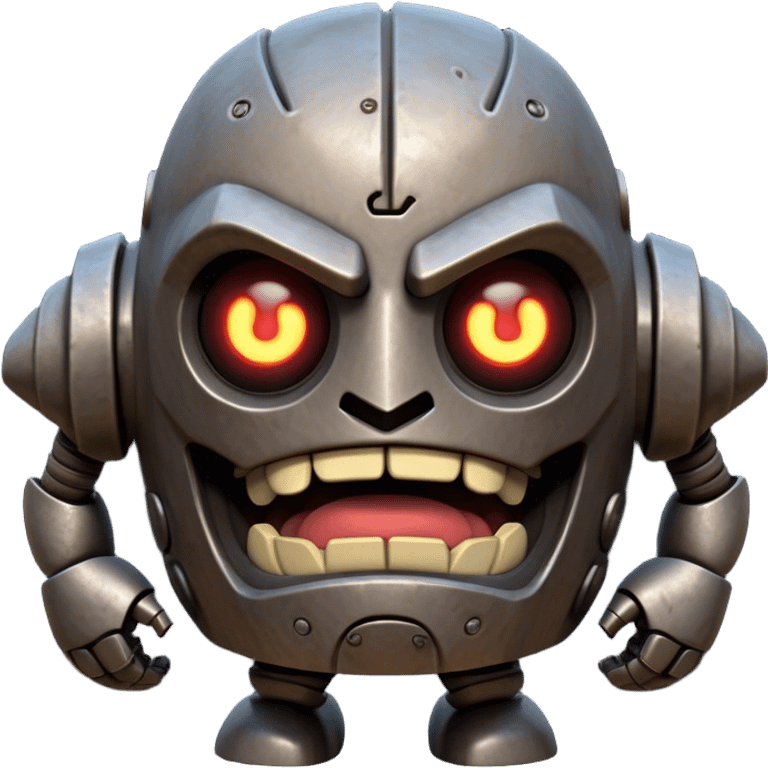 Cinematic Comical Mighty Iron Golem Portrait Emoji Head tilted dramatically with an exaggeratedly amused expression, featuring a bulky, armored form with a slightly lopsided stance, ancient runes flickering erratically, and one massive, jointed hand raised in a slow, deliberate wave. Wide, expressive glowing eyes give it an almost humorous, puzzled look, as if it’s contemplating something far beyond mortal understanding. Rendered with detailed metallic textures and deep, dynamic lighting, high shine, dramatic yet whimsical, styled with a hint of unexpected charm, soft glowing outline, capturing the essence of an endearing yet colossal guardian that looks ready to crack an impossibly slow, earth-shaking joke! emoji