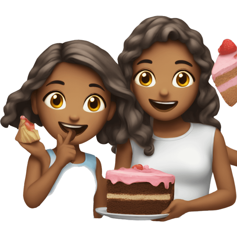 Girls enjoying cake together emoji