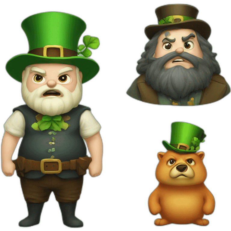 an angry selkie and a fat leprechaun emoji