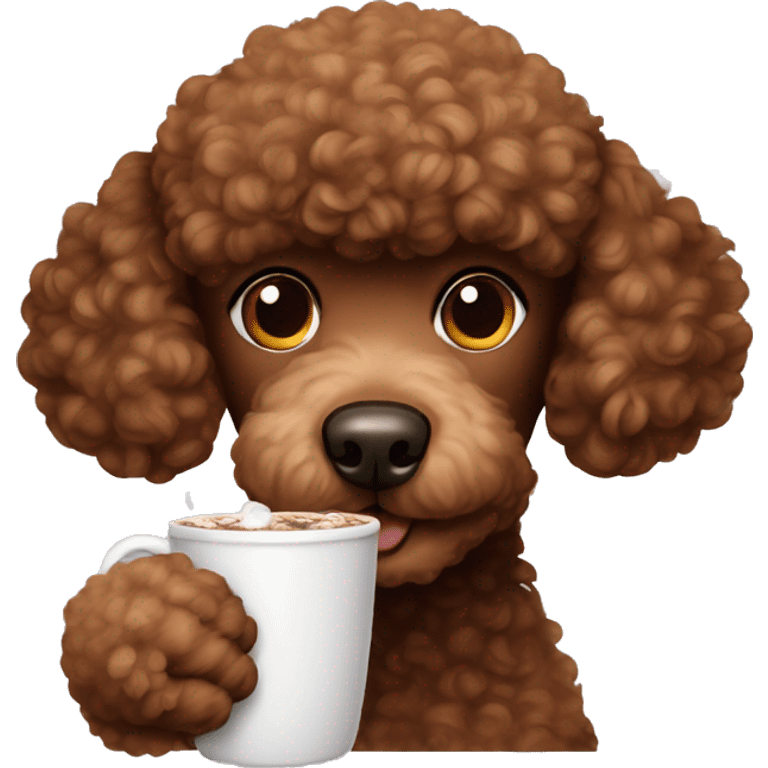 brown poodle drinking hot cocoa emoji