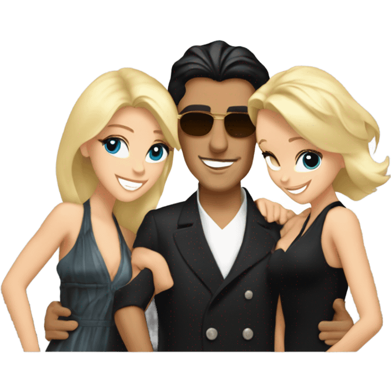 Tony Montana happy with 2 beautiful blondes with their arms around him emoji